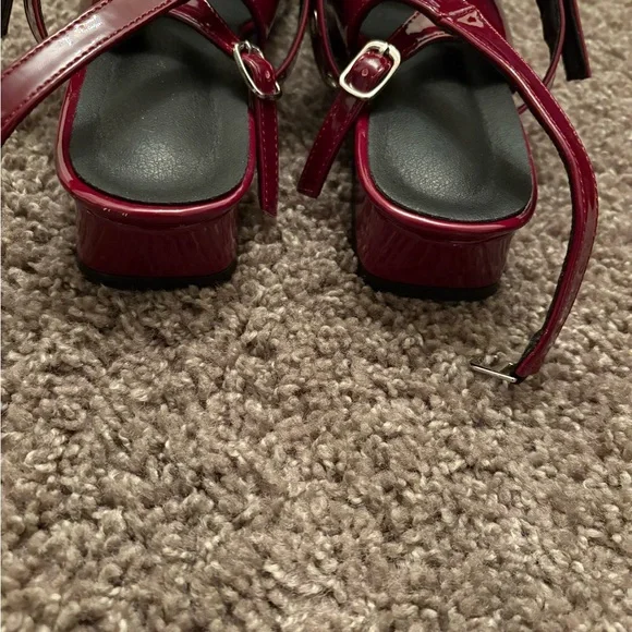 Women's Burgundy Patent Leather Buckle Flats - Picture 6 of 6